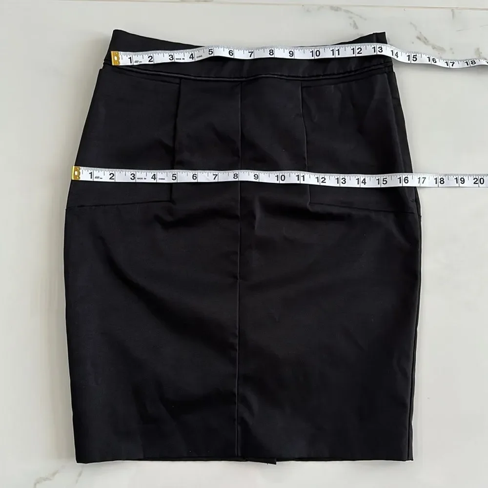 H&M Black Pencil Silky Skirt Back Slit  Sz 6 HIGT WAIST